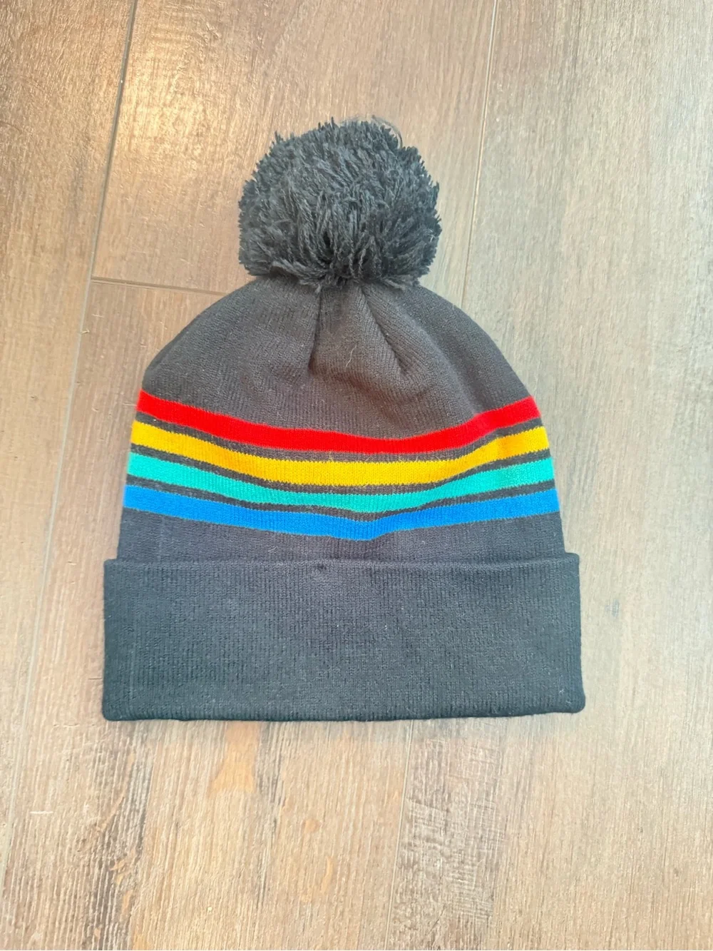 PlayStation Pom Pom Beanie Hat - Black w/ Multicolor Stripe Logo